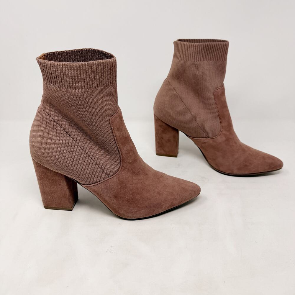 [Steve Madden] Tan Suede Leather Remy Sock Boots Pointed Toe Ankle Booties 8.5